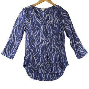 Como Blu Tunic‎ Womens Small Blue White Abstract Print 3/4 Sleeve Feminine